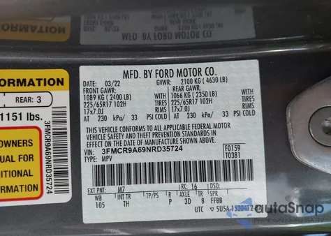 2022 Ford Bronco Sport from USA, damaged, VIN 3FMCR9A69NRD35724